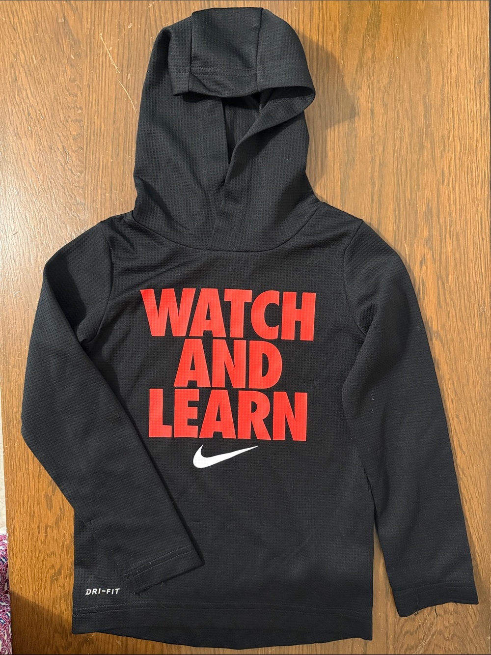 Kids Nike Black Hoodie with Red 'WATCH AND LEARN' Graphic Size 4T